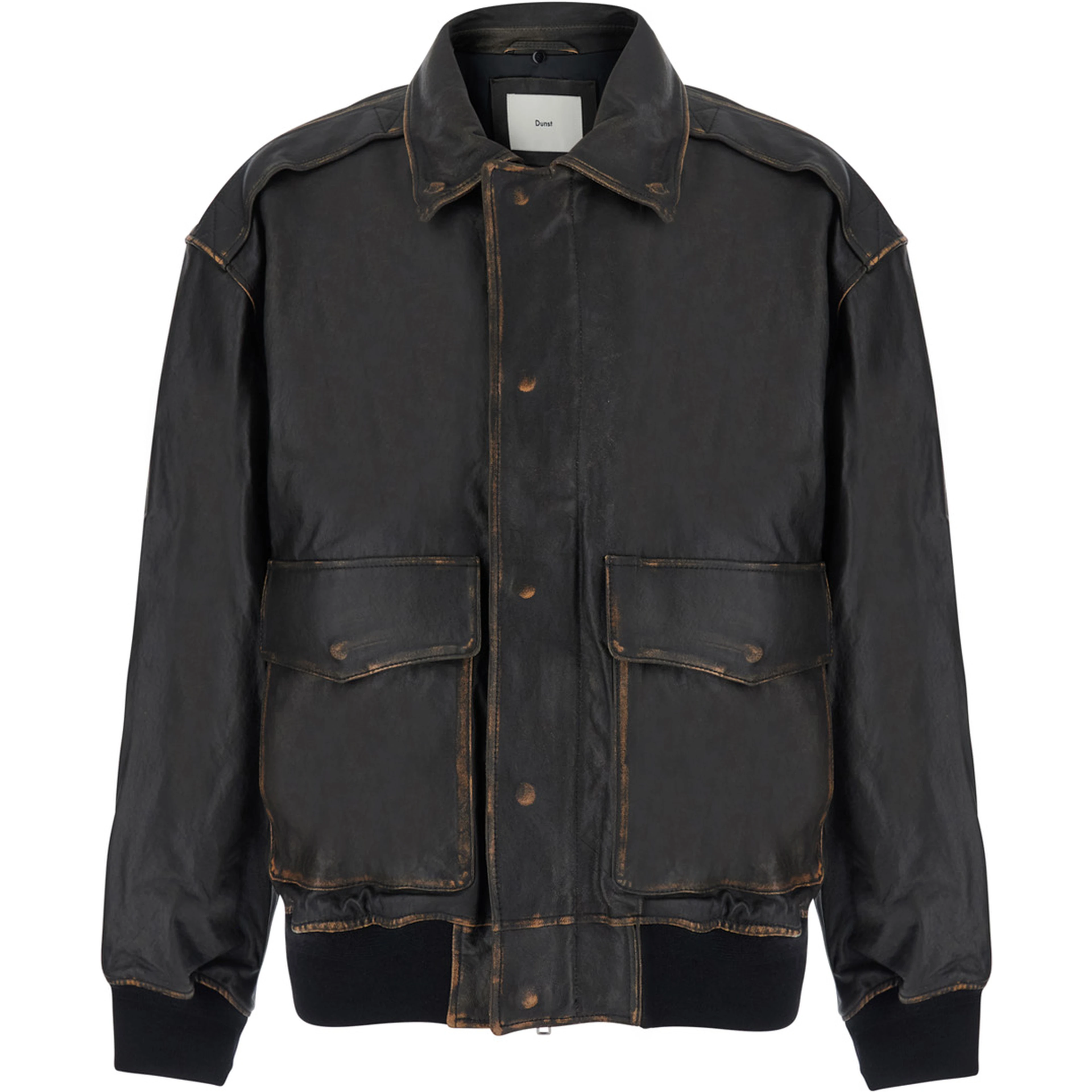 UNISEX DETACHABLE A-2 LEATHER BLOUSON with collar and long sleeves in Black Leather Unisex