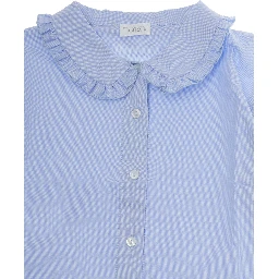 Light blue Shirt with Peter Pan collar and ruffles details on collar and sleeves in cotton Girl