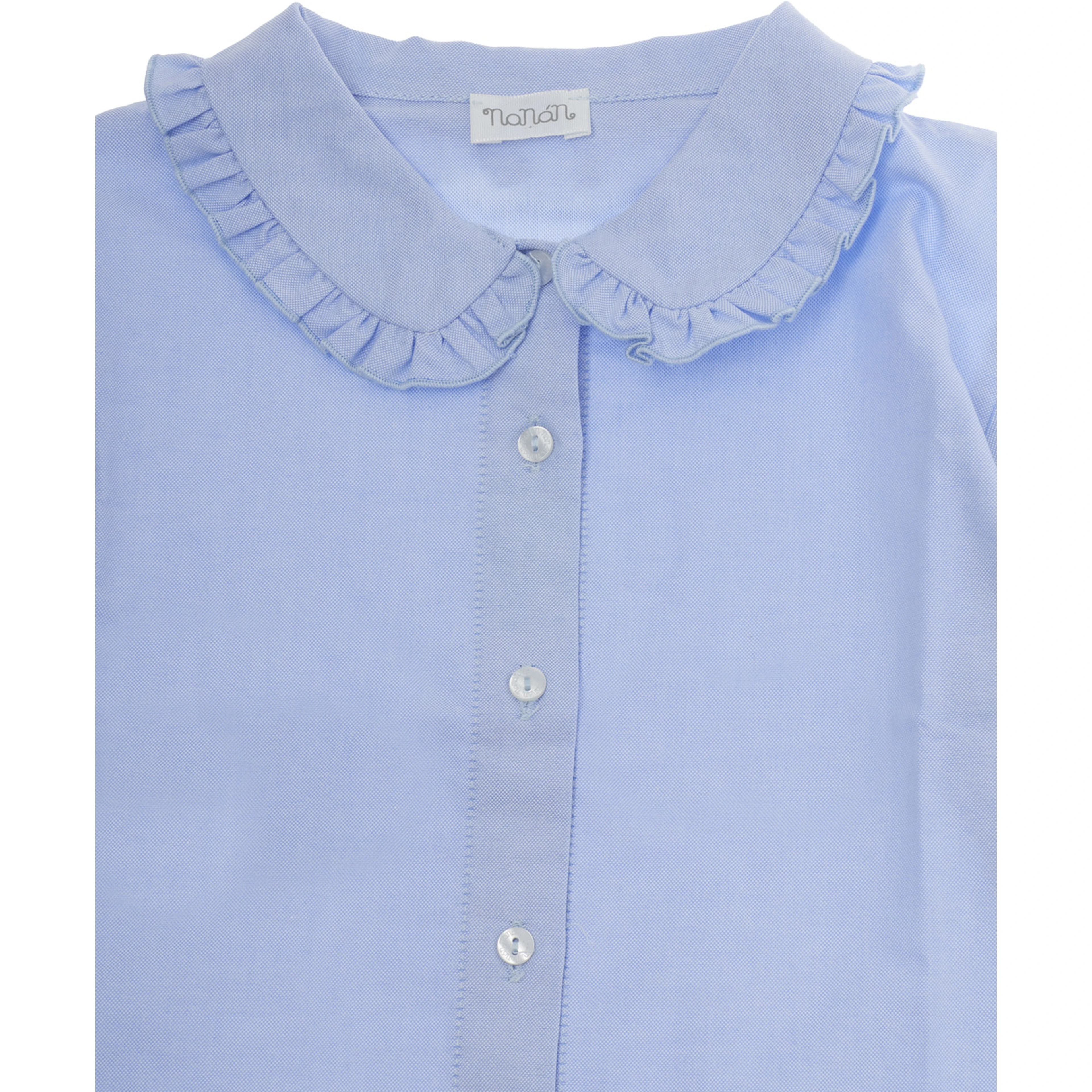 Light blue Shirt with Peter Pan collar and ruffles details on collar and sleeves in cotton Girl