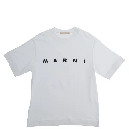 White Crew Neck T-Shirt with Logo Lettering in Cotton Boy