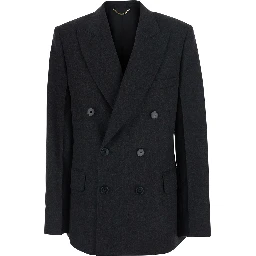 Beatrice Grey Double-breasted Jacket with Notched Revers in Wool for Women