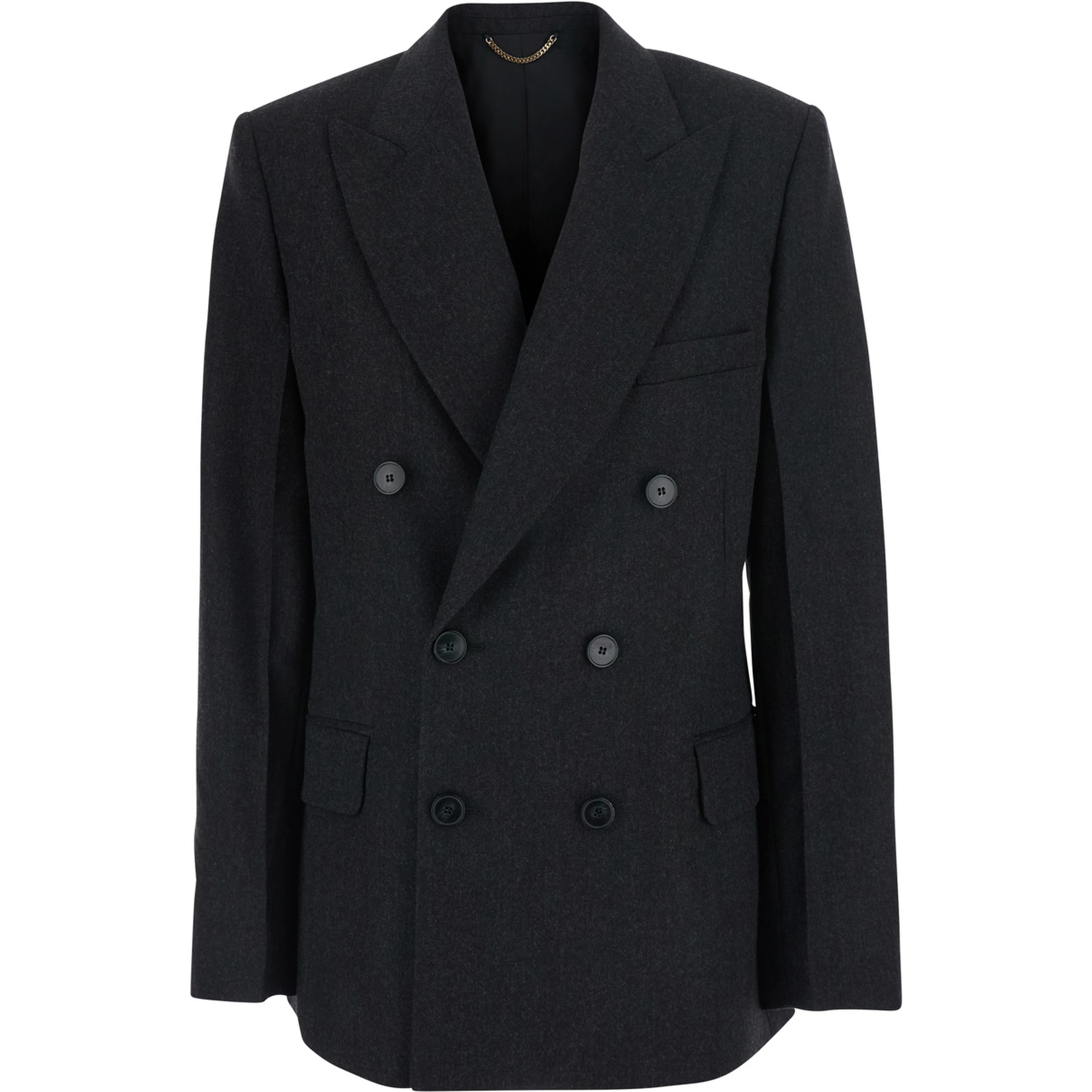Beatrice Grey Double-breasted Jacket with Notched Revers in Wool for Women