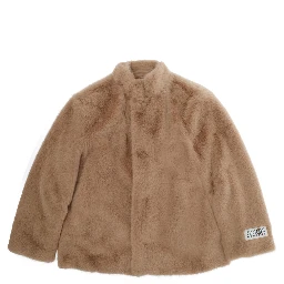 Brown Fur with High Collar and Logo Patch in Faux -Fur for Boy