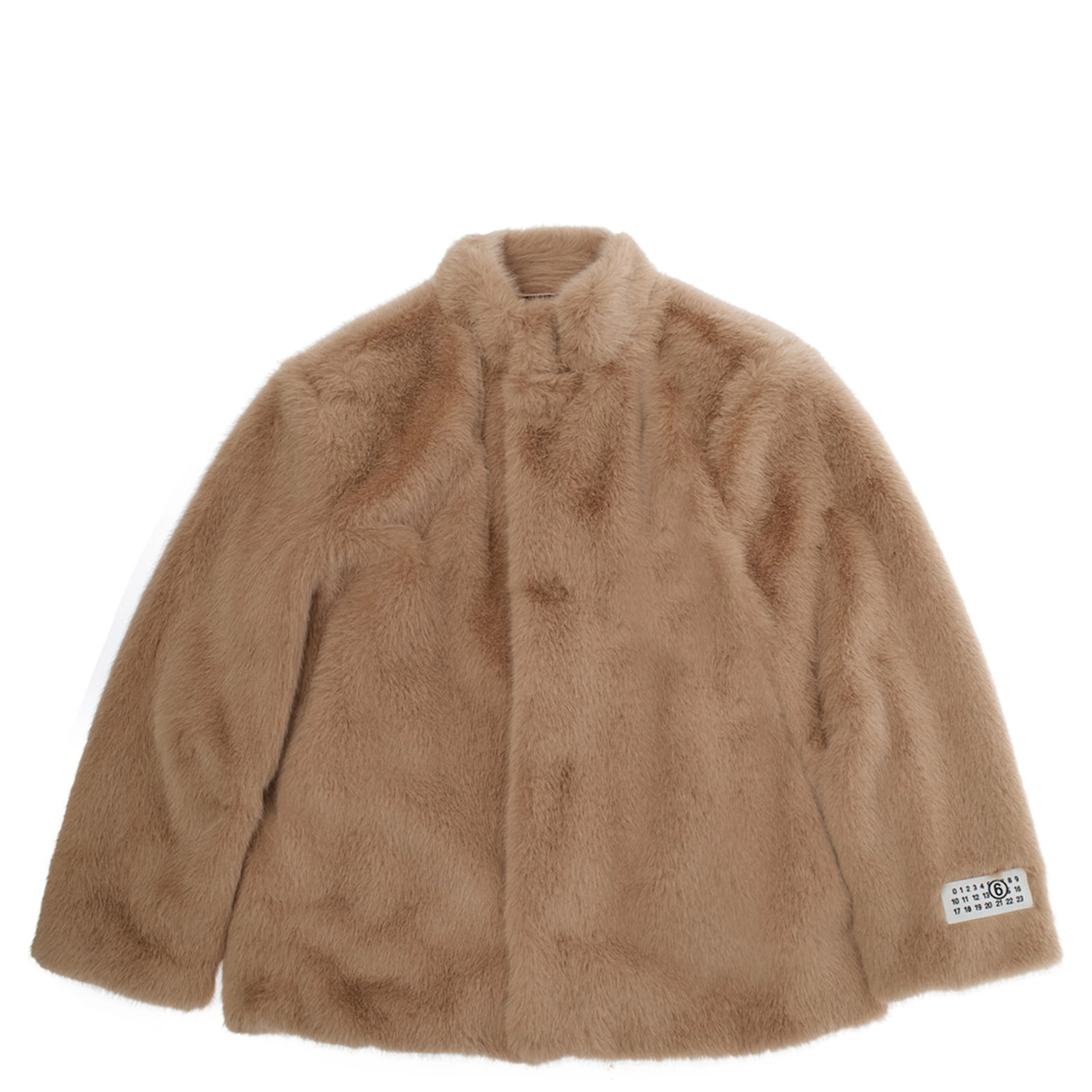 Brown Fur with High Collar and Logo Patch in Faux -Fur for Boy