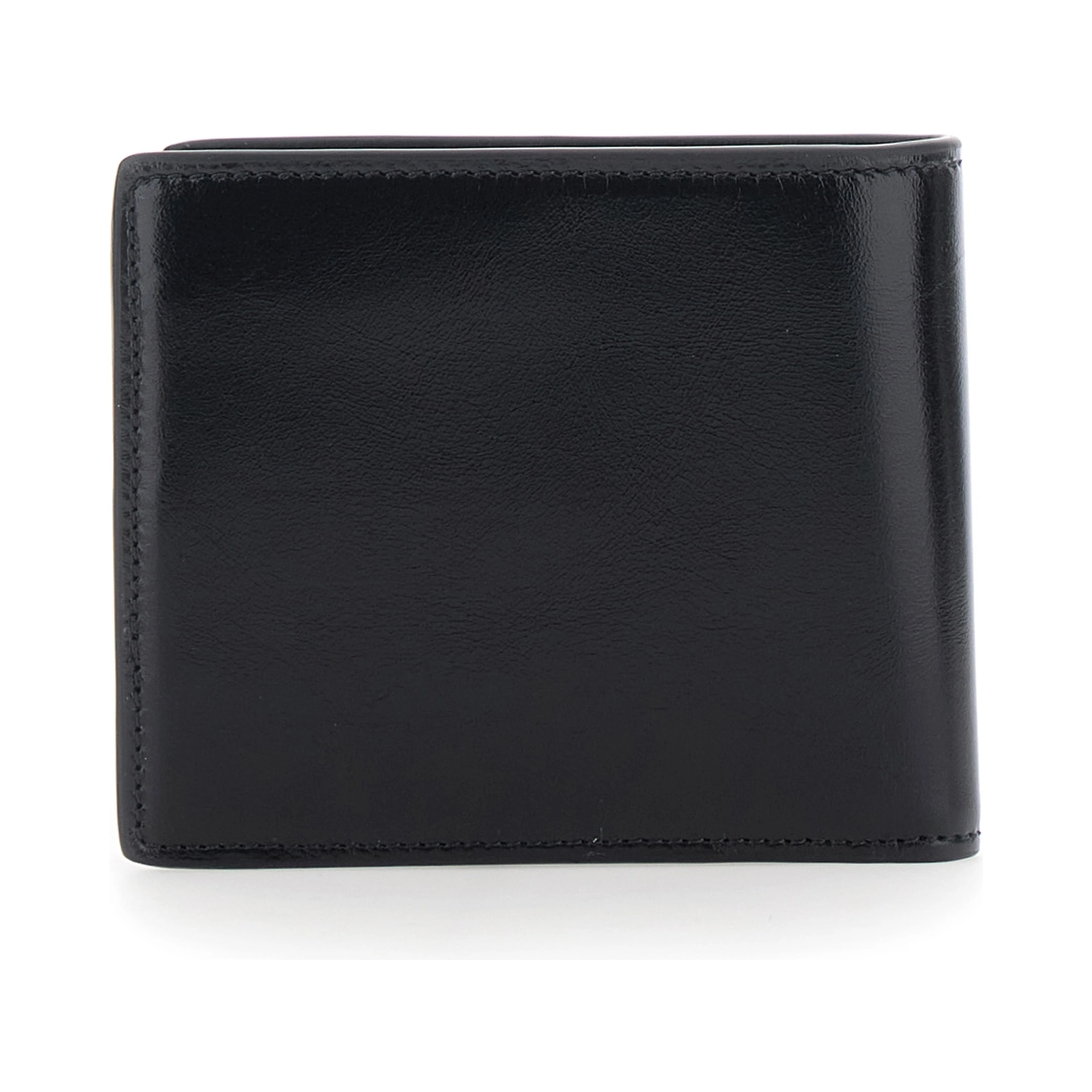 Black bi-fold wallet with logo on the front in leather for men