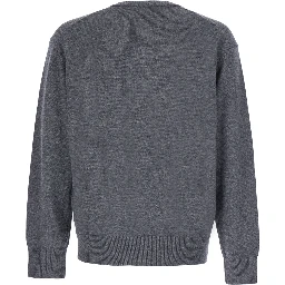 UNISEX CREWNECK KNIT CARDIGAN with long sleeves and round neck in Wool Viscose Nylon Cashmere Gray Unisex