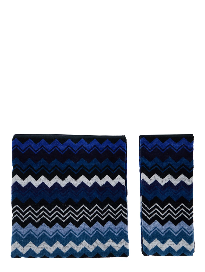 Giacomo Towel with Blue and Black Stripes in Unisex Cotton