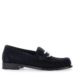 MARIAN blue Loafer with Gancini plaque on the front in suede for women