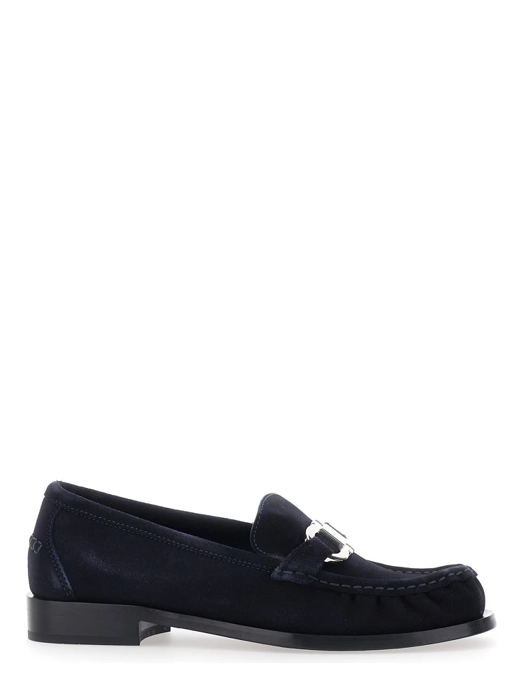 MARIAN blue Loafer with Gancini plaque on the front in suede for women