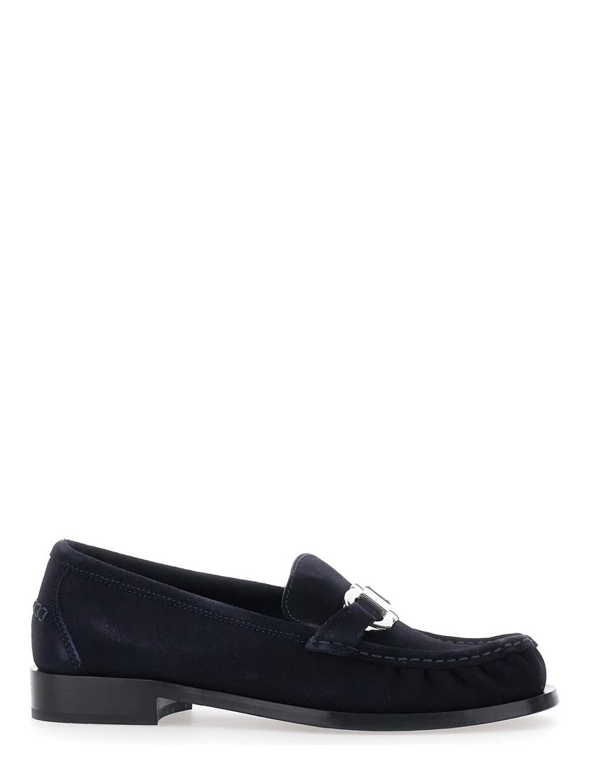 MARIAN blue Loafer with Gancini plaque on the front in suede for women