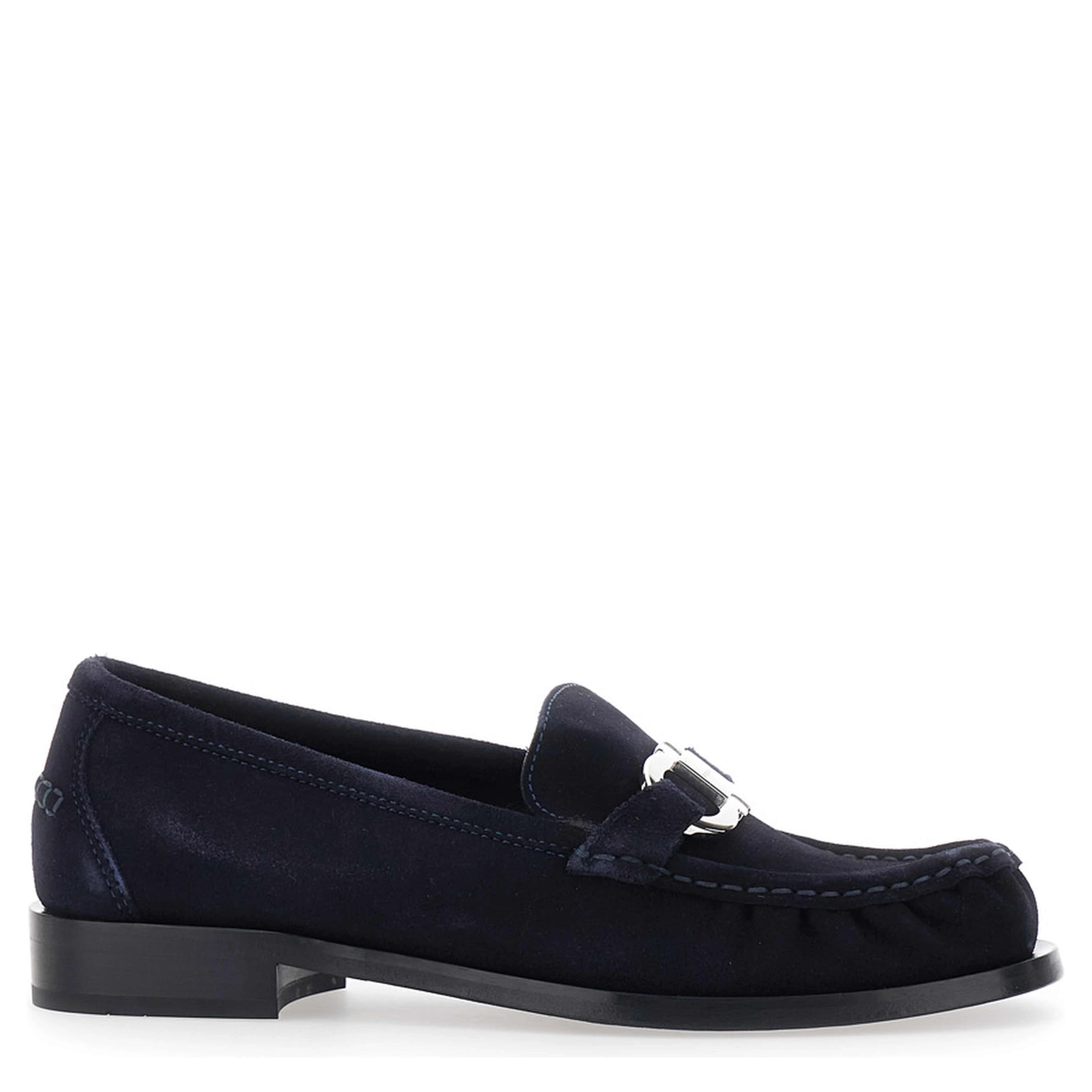 MARIAN blue Loafer with Gancini plaque on the front in suede for women