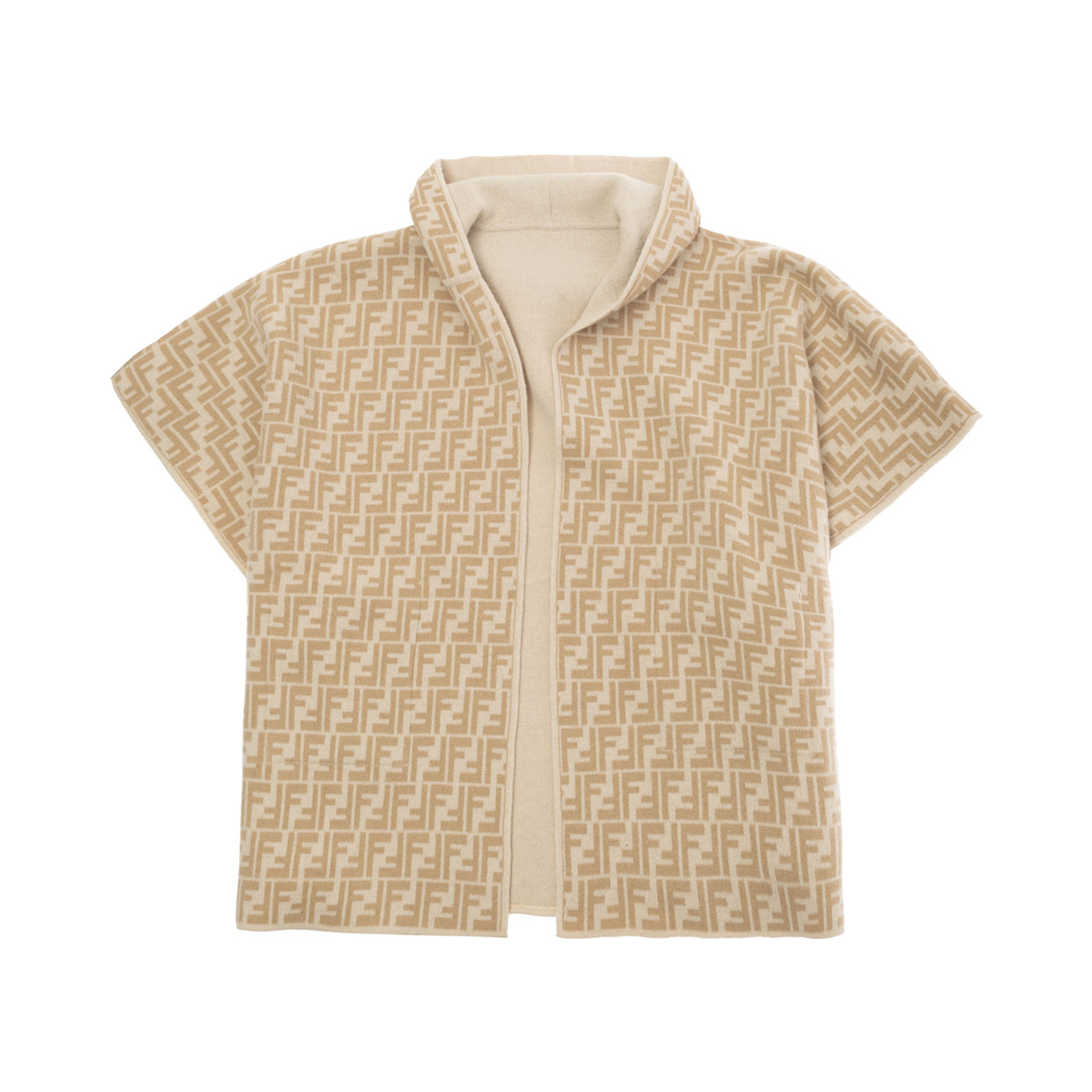 Reversible Cape with Hood and logo lettering in Wool and Cashmere Beige Girl