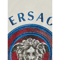 Multicolor Crew neck T-shirt with logo lettering and Medusa embroidery on the front in cotton for men