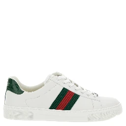 Low-top sneakers Ace with Web detail in white leather for women