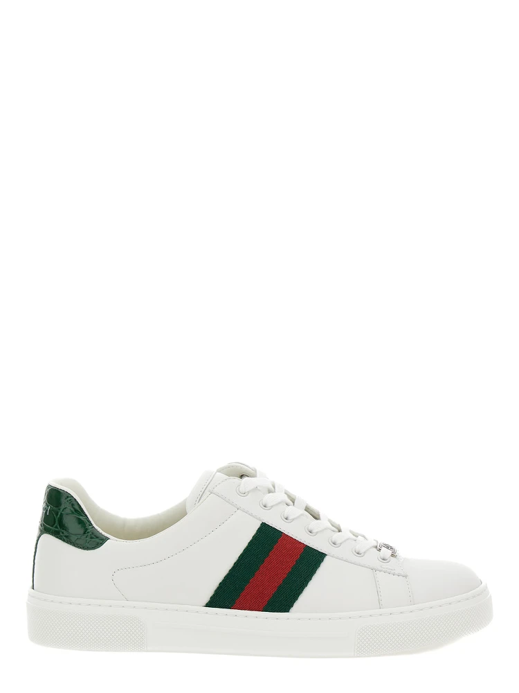 Low-top sneakers Ace with Web detail in white leather for women
