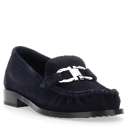 MARIAN blue Loafer with Gancini plaque on the front in suede for women