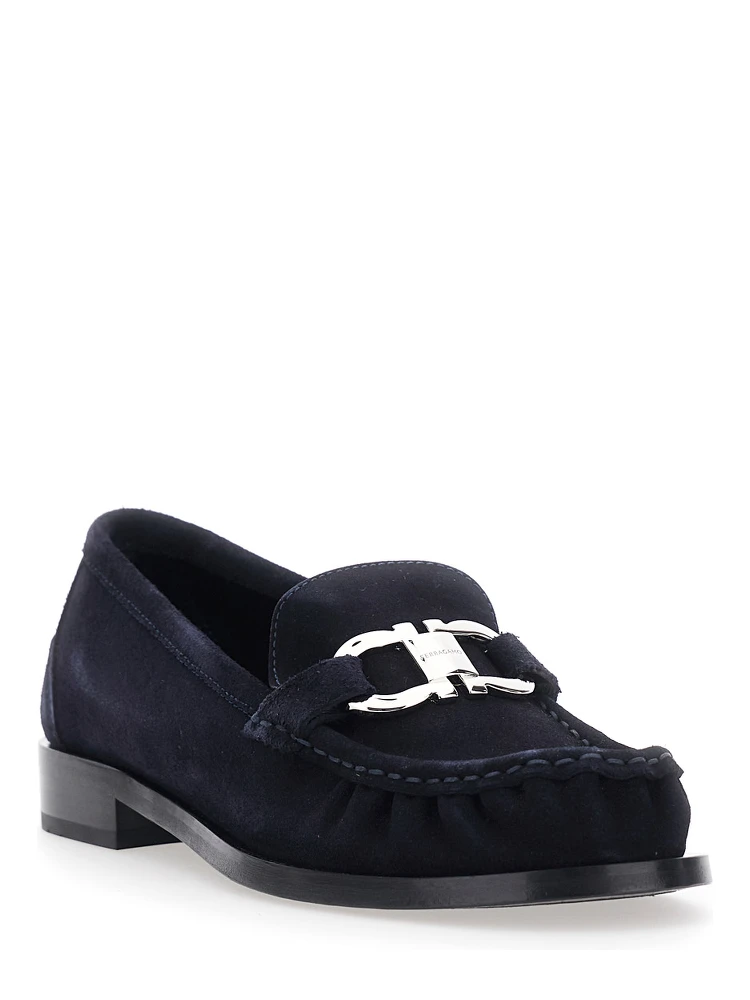 MARIAN blue Loafer with Gancini plaque on the front in suede for women alternative