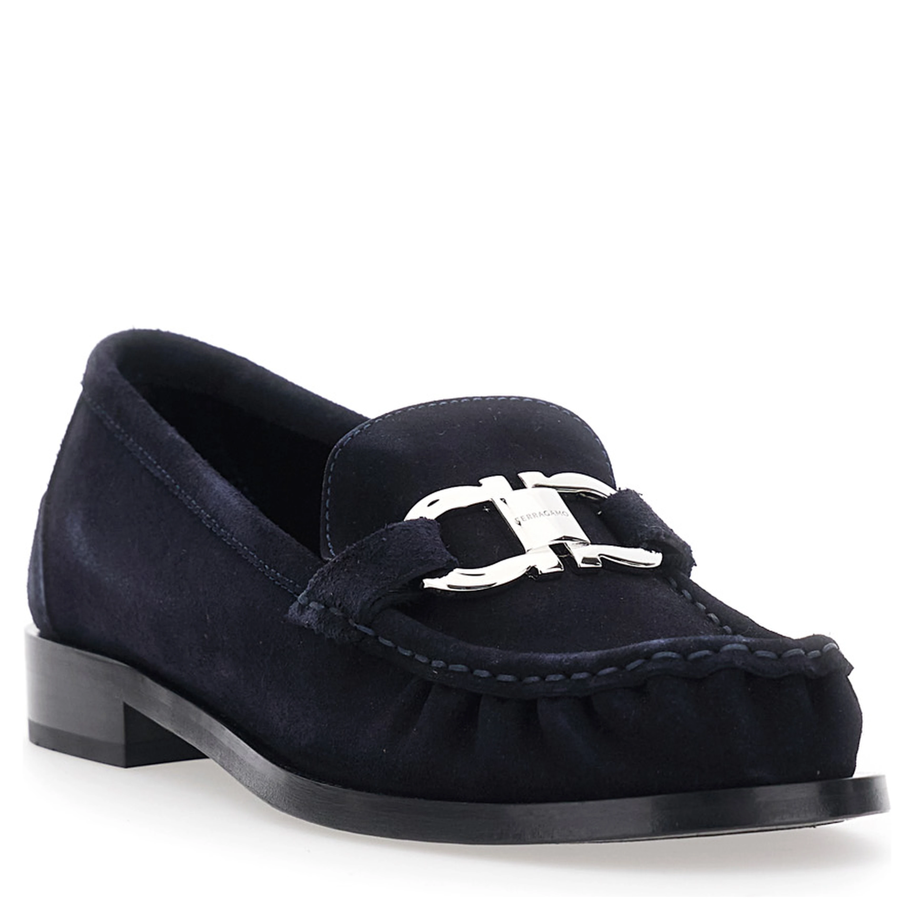MARIAN blue Loafer with Gancini plaque on the front in suede for women
