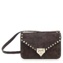 Brown Crossbody bag with Envelope Design and Rockstud Decoration in Suede for Women