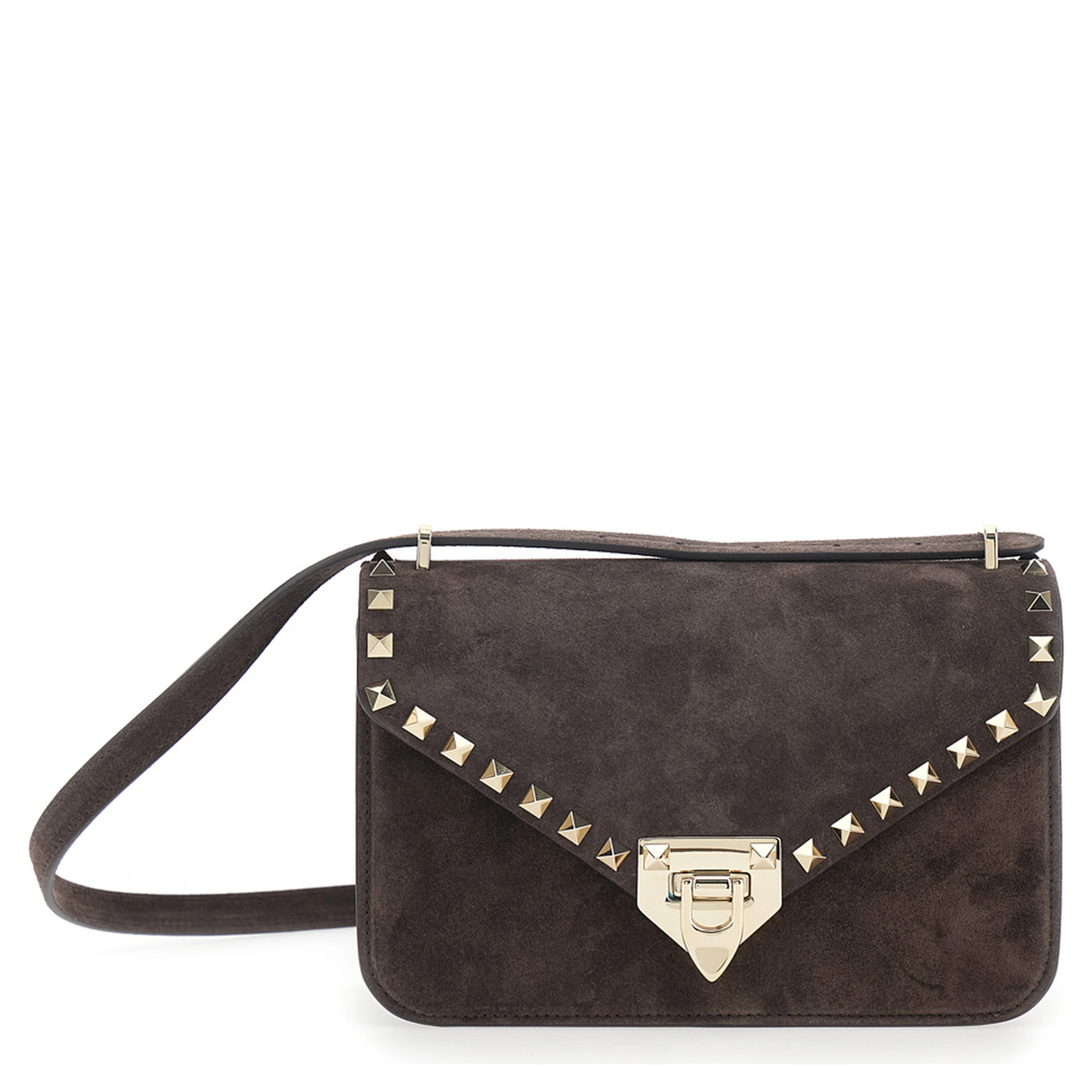 Brown Crossbody bag with Envelope Design and Rockstud Decoration in Suede for Women