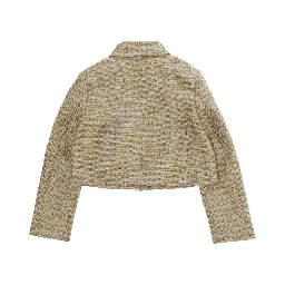 Beige Jacket with wide collar and crystal decoration in tech fabric girl
