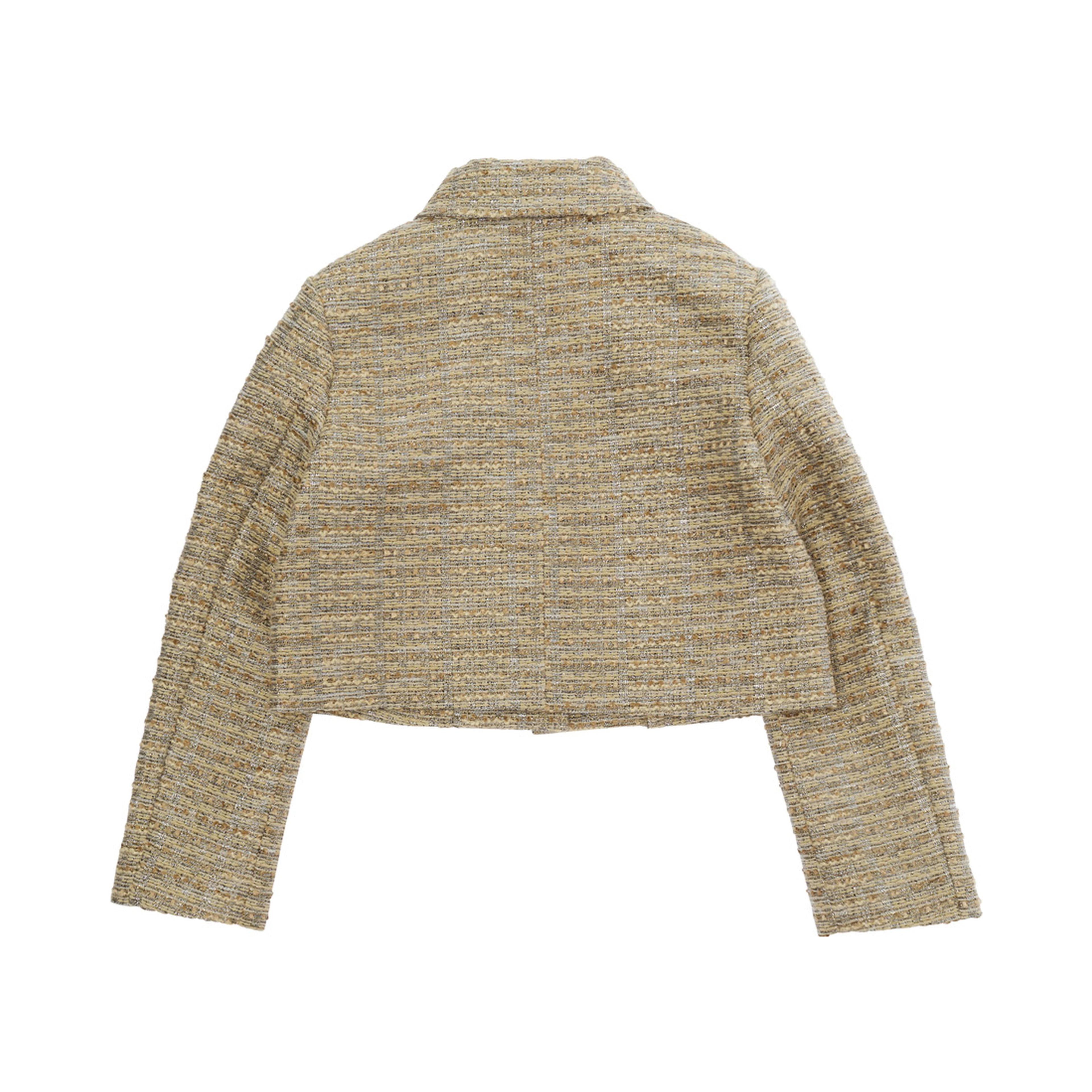 Beige Jacket with wide collar and crystal decoration in tech fabric girl
