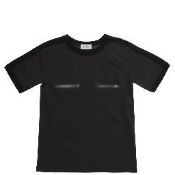 black T-shirt with tone-on-tone logo in Cotton for Boy