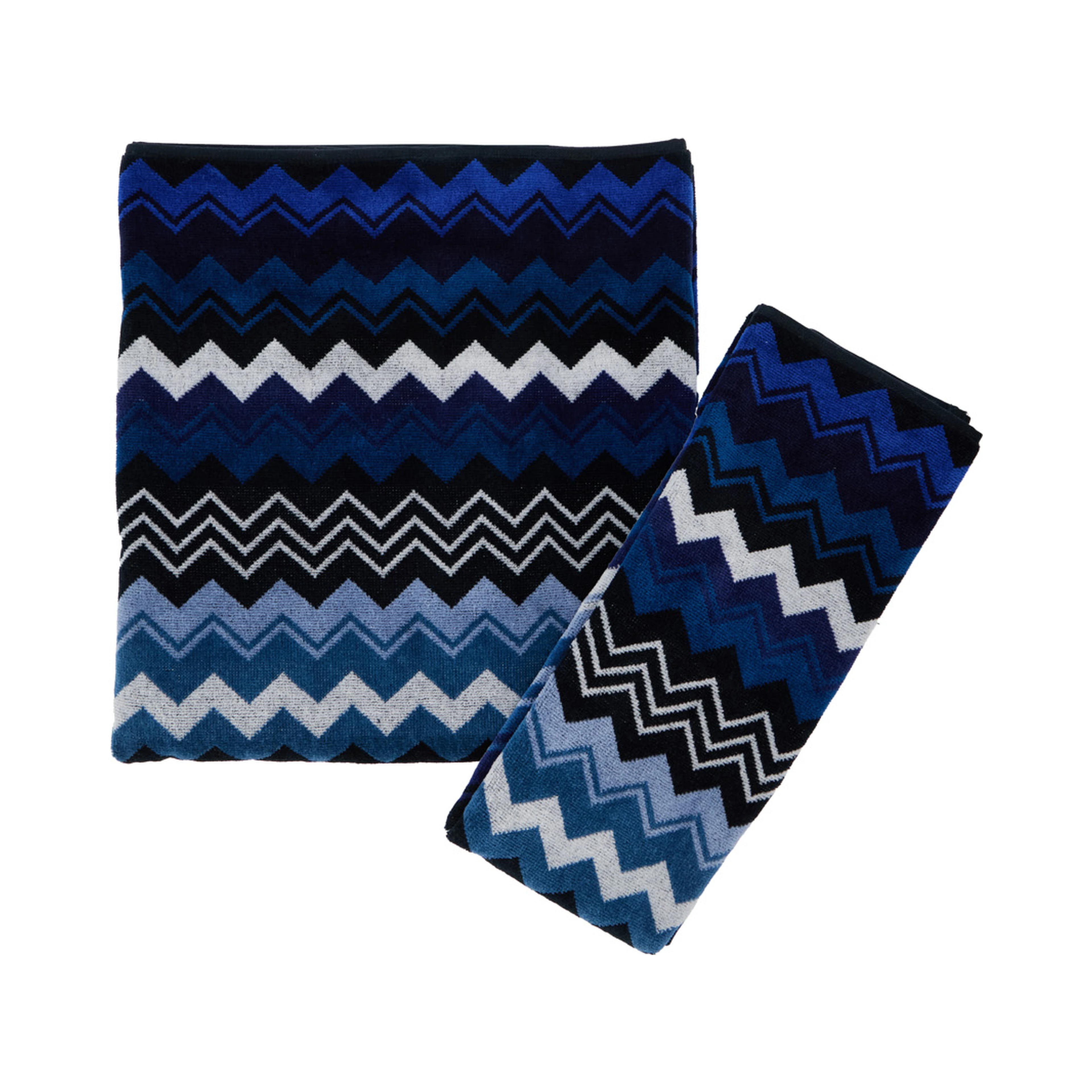 Giacomo Towel with Blue and Black Stripes in Unisex Cotton