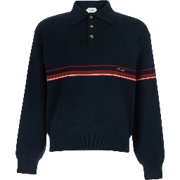 blue Polo Shirt with classic collar and logo lettering on the front in cotton for men