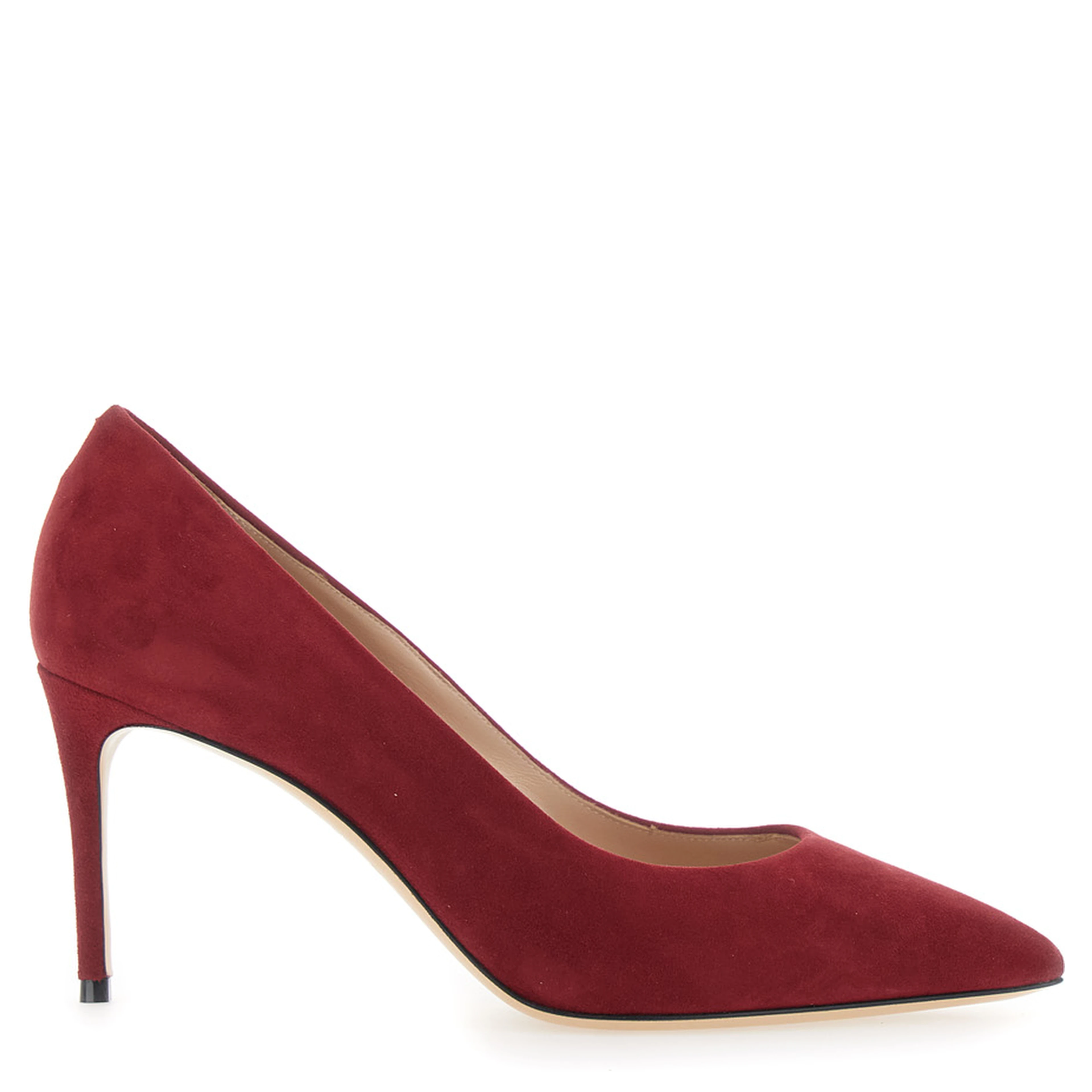 Red Pumps with Pointed Toe and High Stiletto Heel in Suede for Women