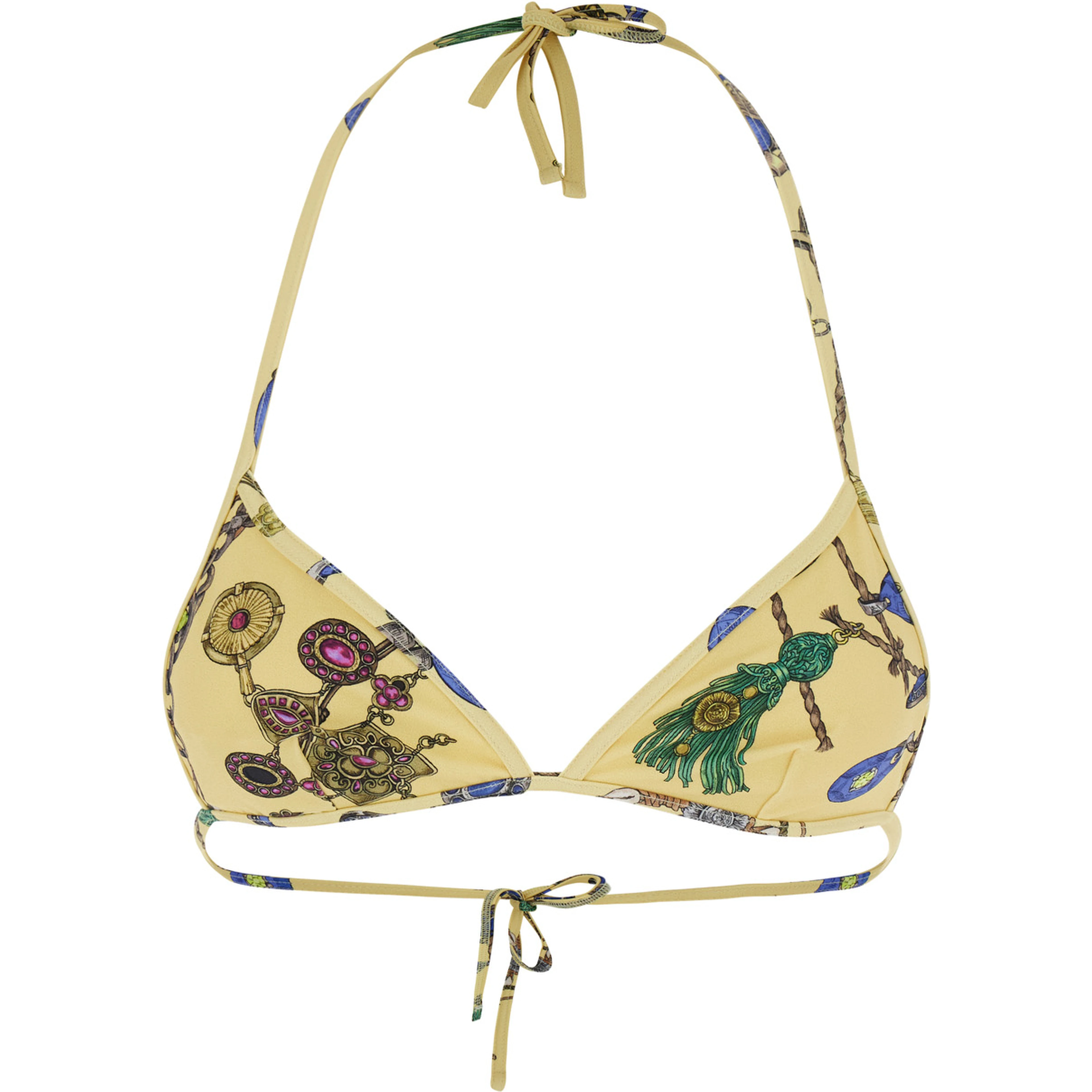 Yellow Bikini Top with All-Over Jewelry Print in Stretch Tech Fabric for Women