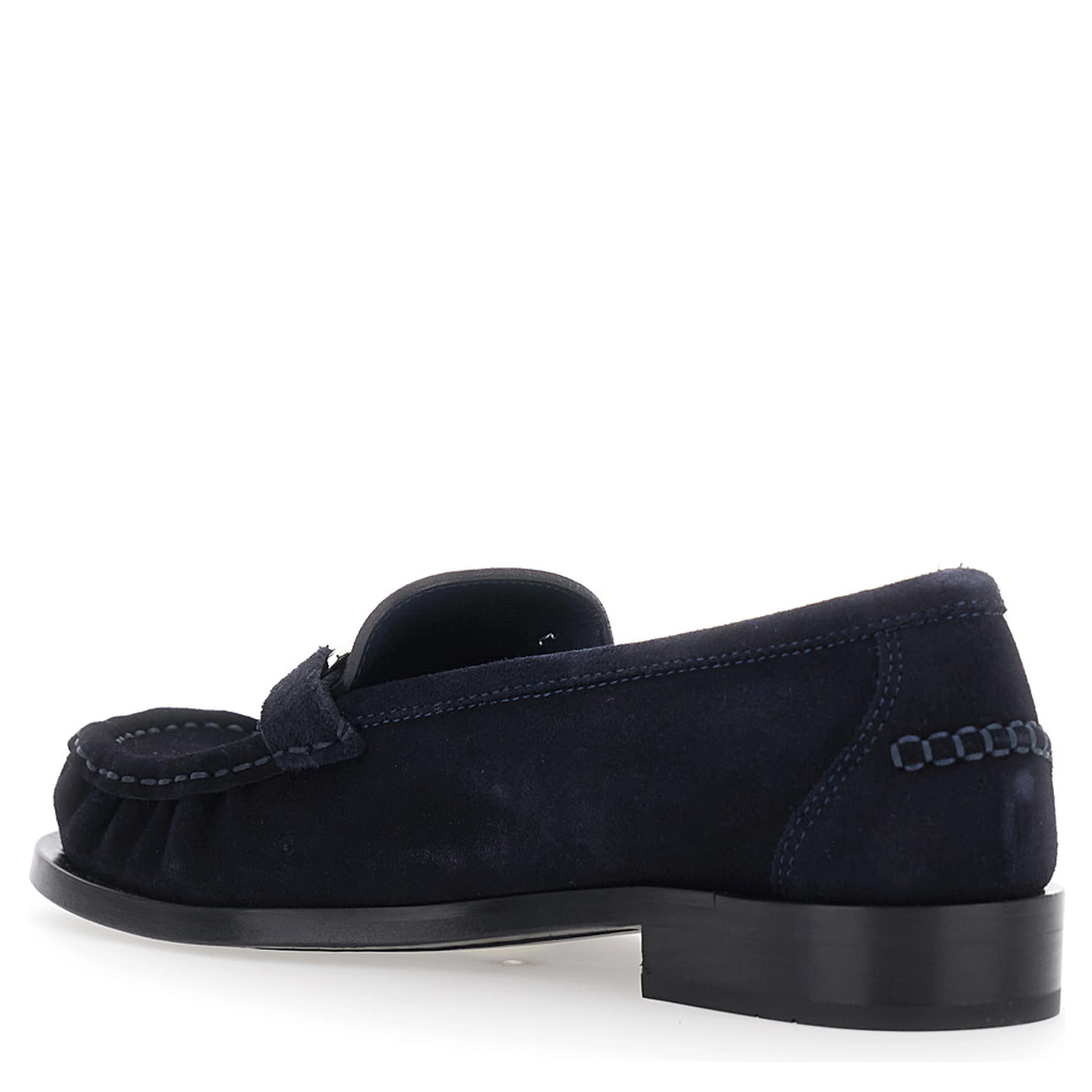 MARIAN blue Loafer with Gancini plaque on the front in suede for women