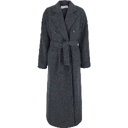 Cadmio Gray Double-breasted coat with Notched revers and front belt in cashmere blend for women