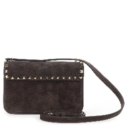 Brown Crossbody bag with Envelope Design and Rockstud Decoration in Suede for Women