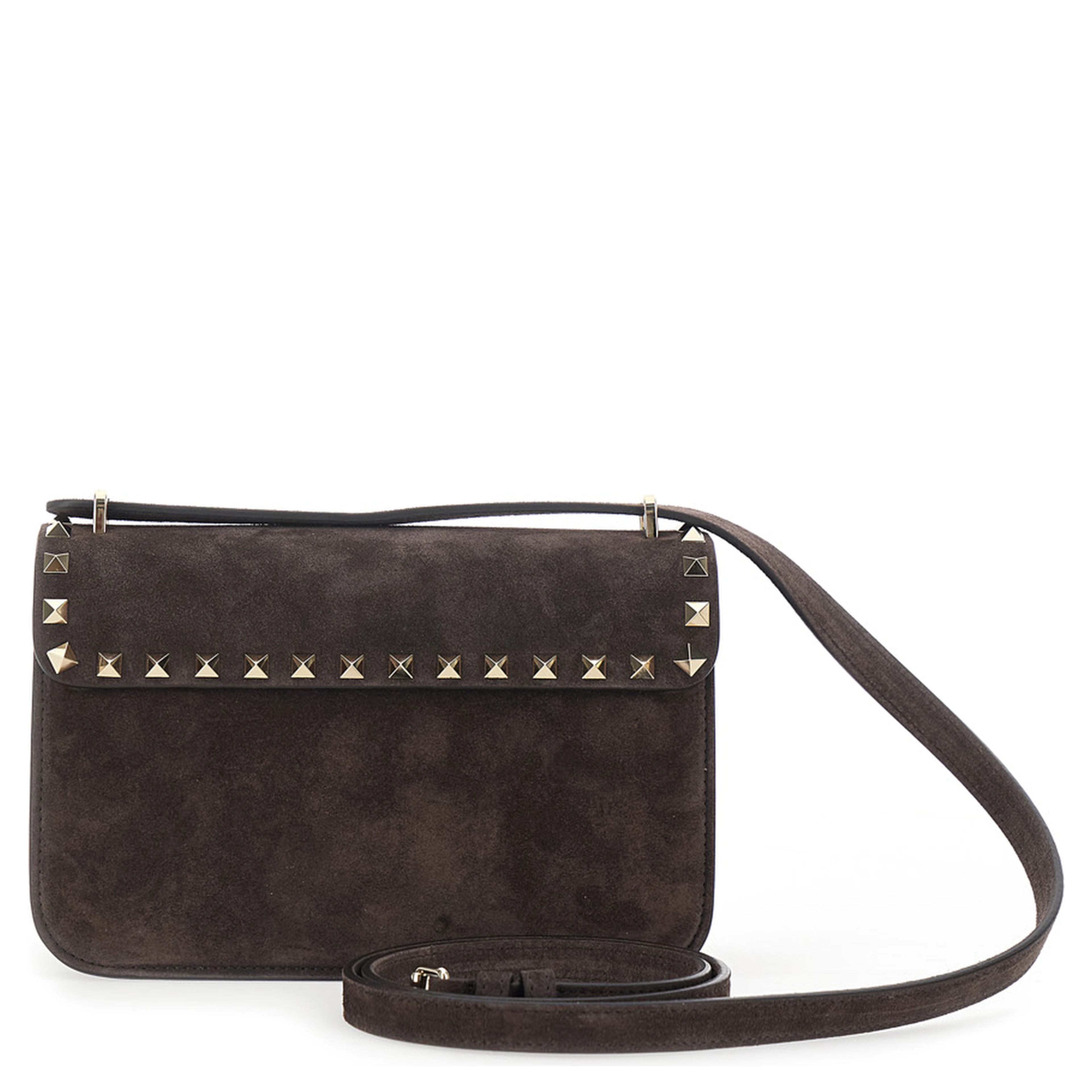 Brown Crossbody bag with Envelope Design and Rockstud Decoration in Suede for Women