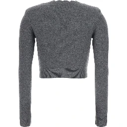 Grey Cardigan with embroidered floral lace details in wool for women