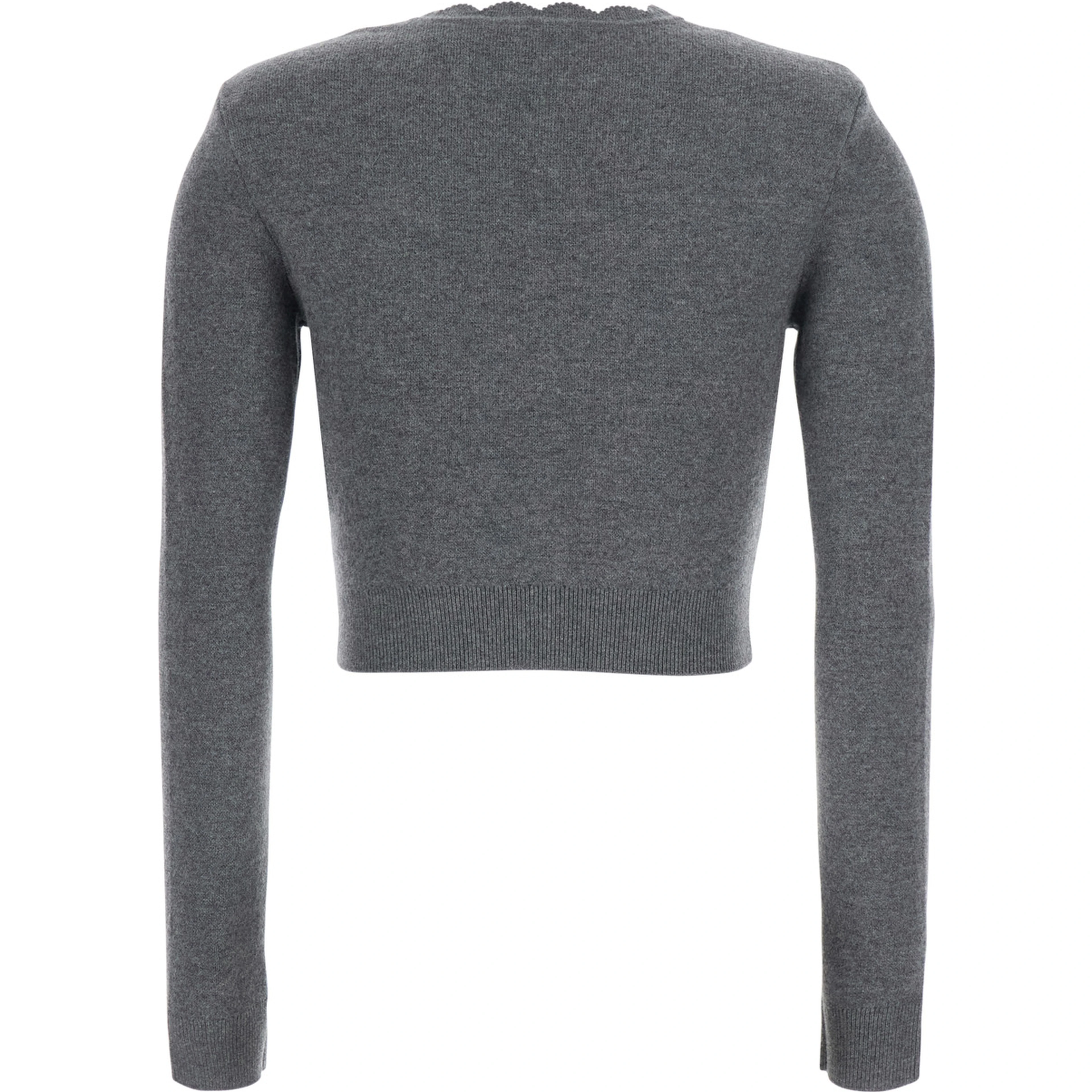 Grey Cardigan with embroidered floral lace details in wool for women
