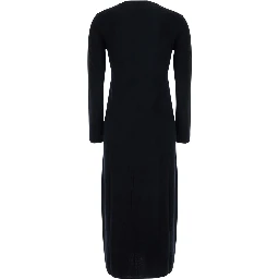 Brenda Black Long Dress with round neck and long sleeves in wool and cashmere for women