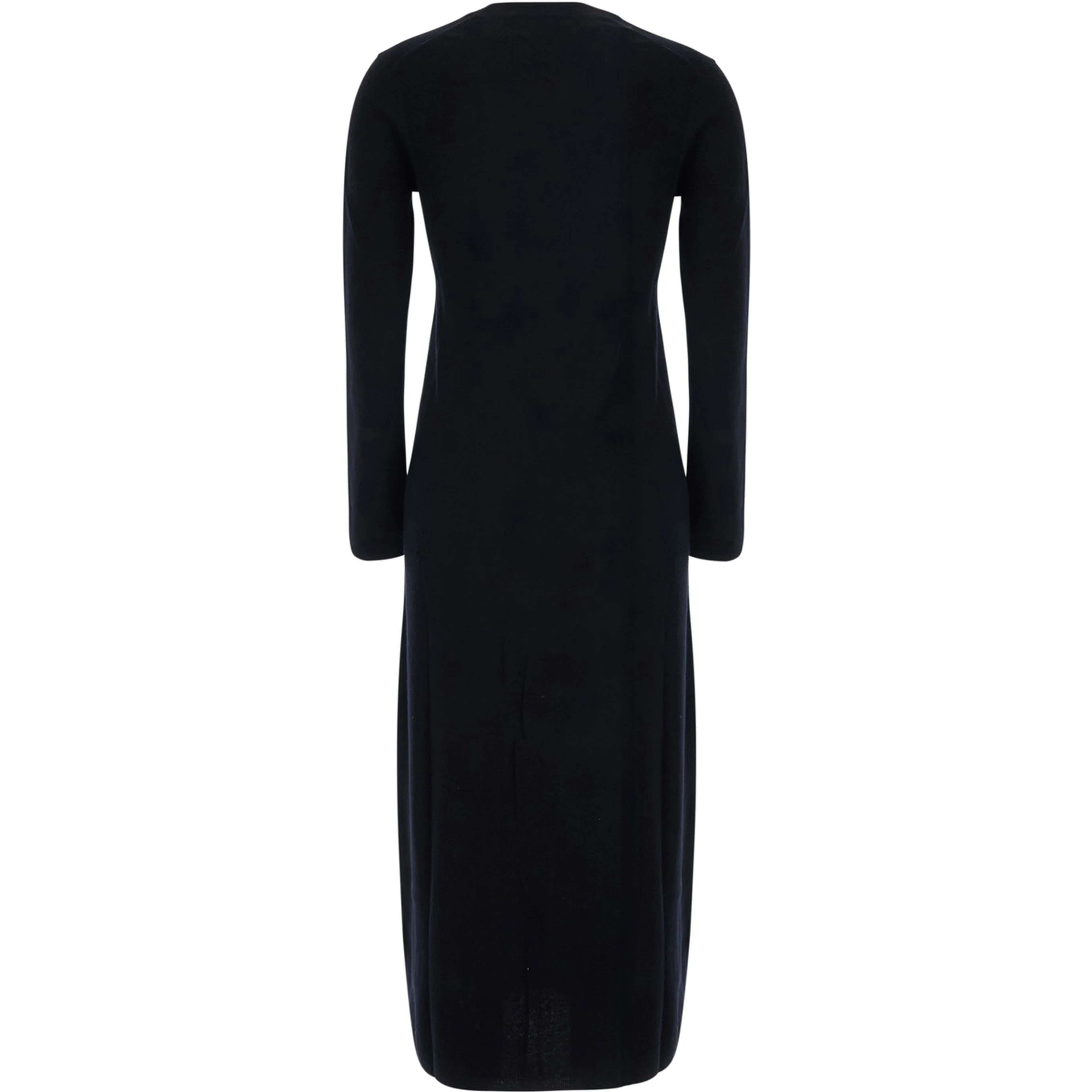 Brenda Black Long Dress with round neck and long sleeves in wool and cashmere for women