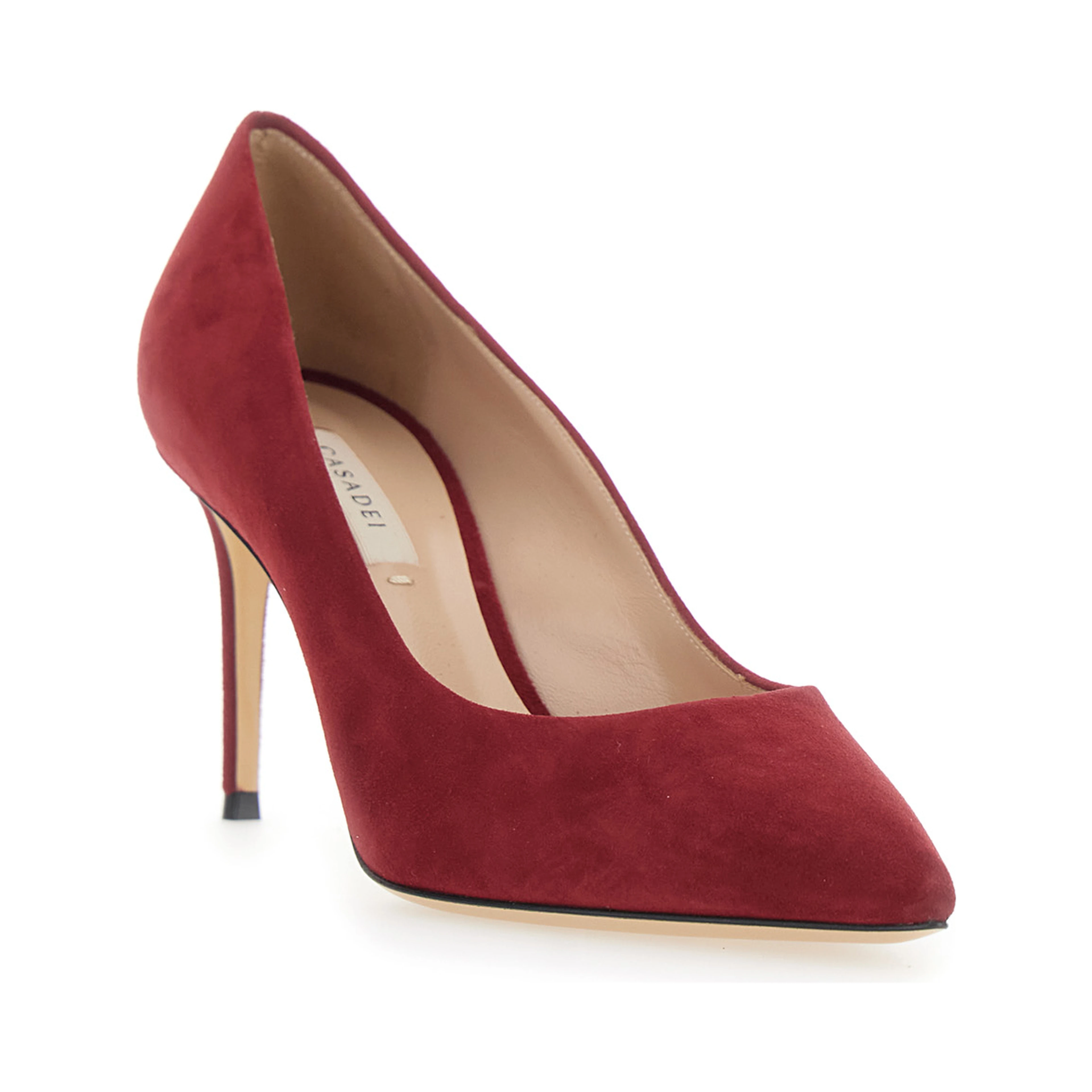 Red Pumps with Pointed Toe and High Stiletto Heel in Suede for Women