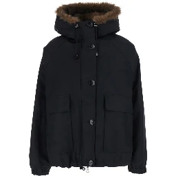 Green Reversible parka with hood and two patch pockets on the front in cotton for women