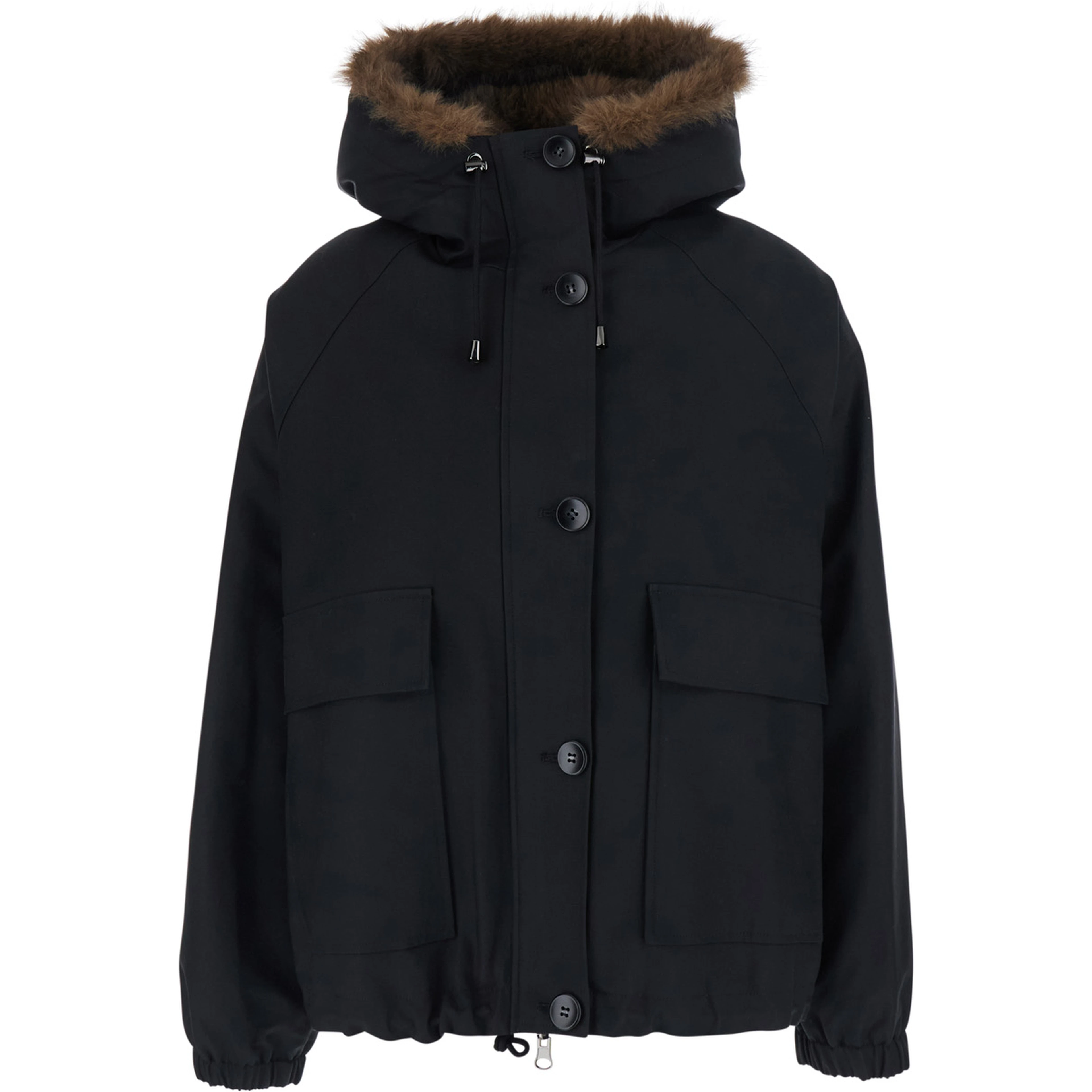 Green Reversible parka with hood and two patch pockets on the front in cotton for women
