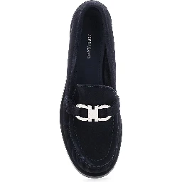 MARIAN blue Loafer with Gancini plaque on the front in suede for women