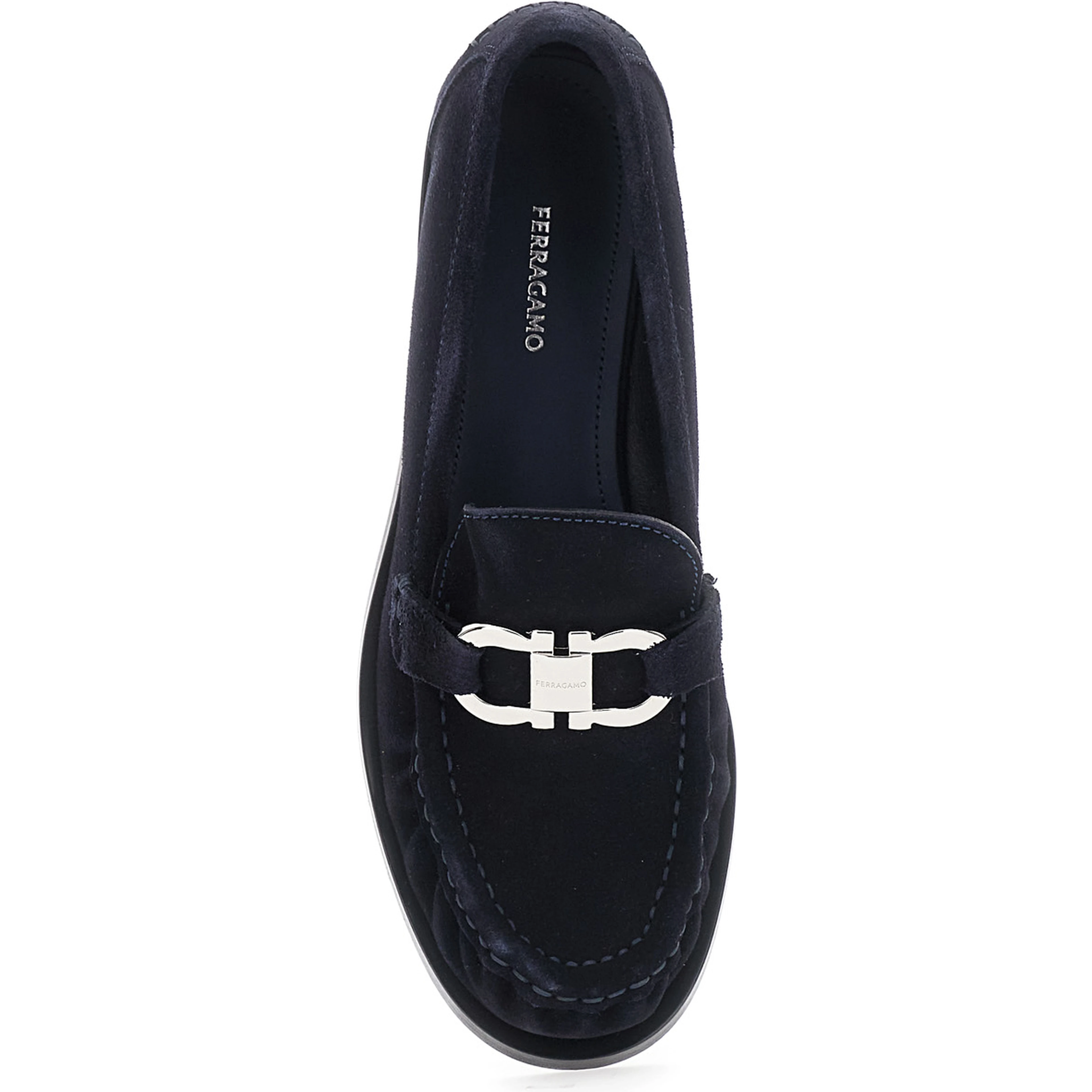 MARIAN blue Loafer with Gancini plaque on the front in suede for women