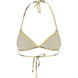 Yellow Bikini Top with All-Over Jewelry Print in Stretch Tech Fabric for Women