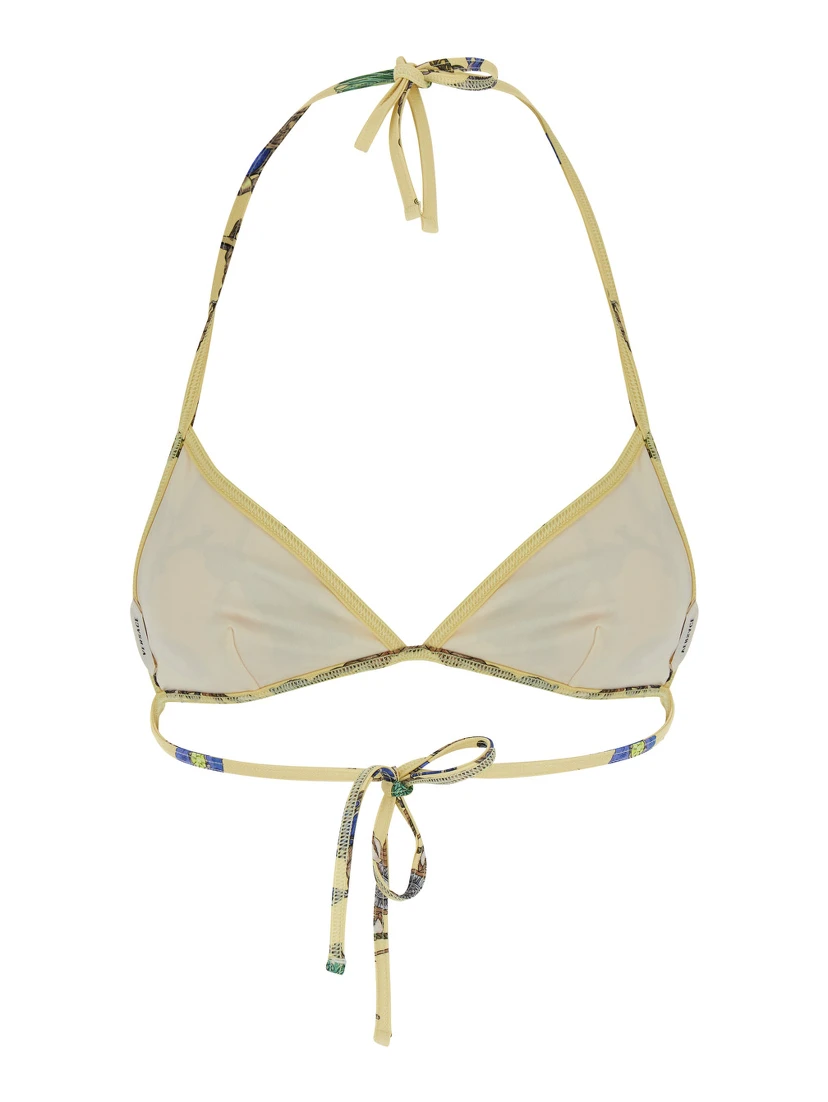 Yellow Bikini Top with All-Over Jewelry Print in Stretch Tech Fabric for Women
