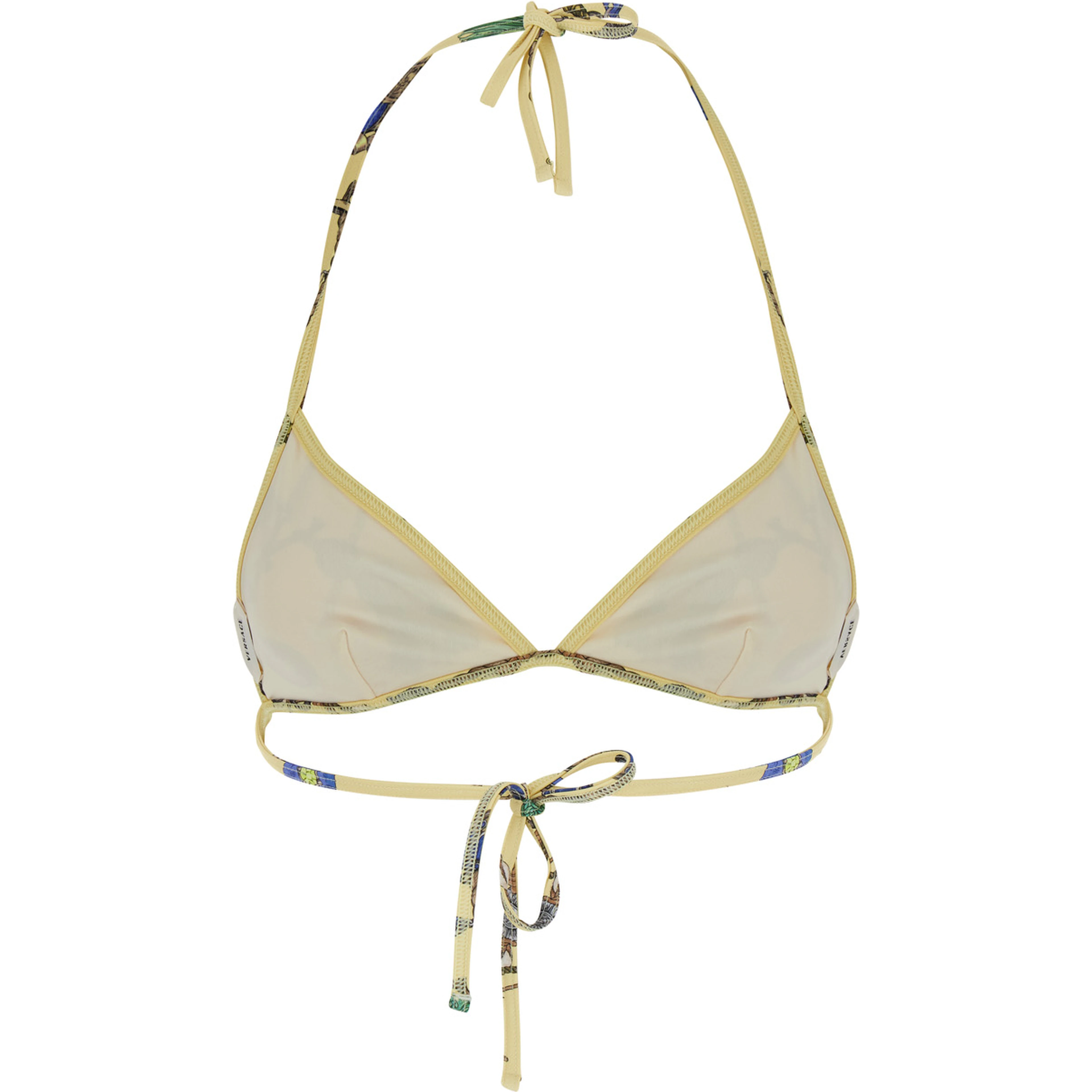 Yellow Bikini Top with All-Over Jewelry Print in Stretch Tech Fabric for Women