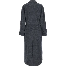 Cadmio Gray Double-breasted coat with Notched revers and front belt in cashmere blend for women