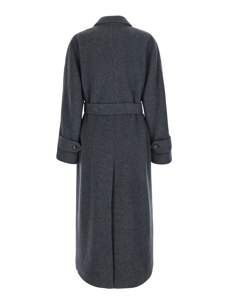 Cadmio Gray Double-breasted coat with Notched revers and front belt in cashmere blend for women alternative