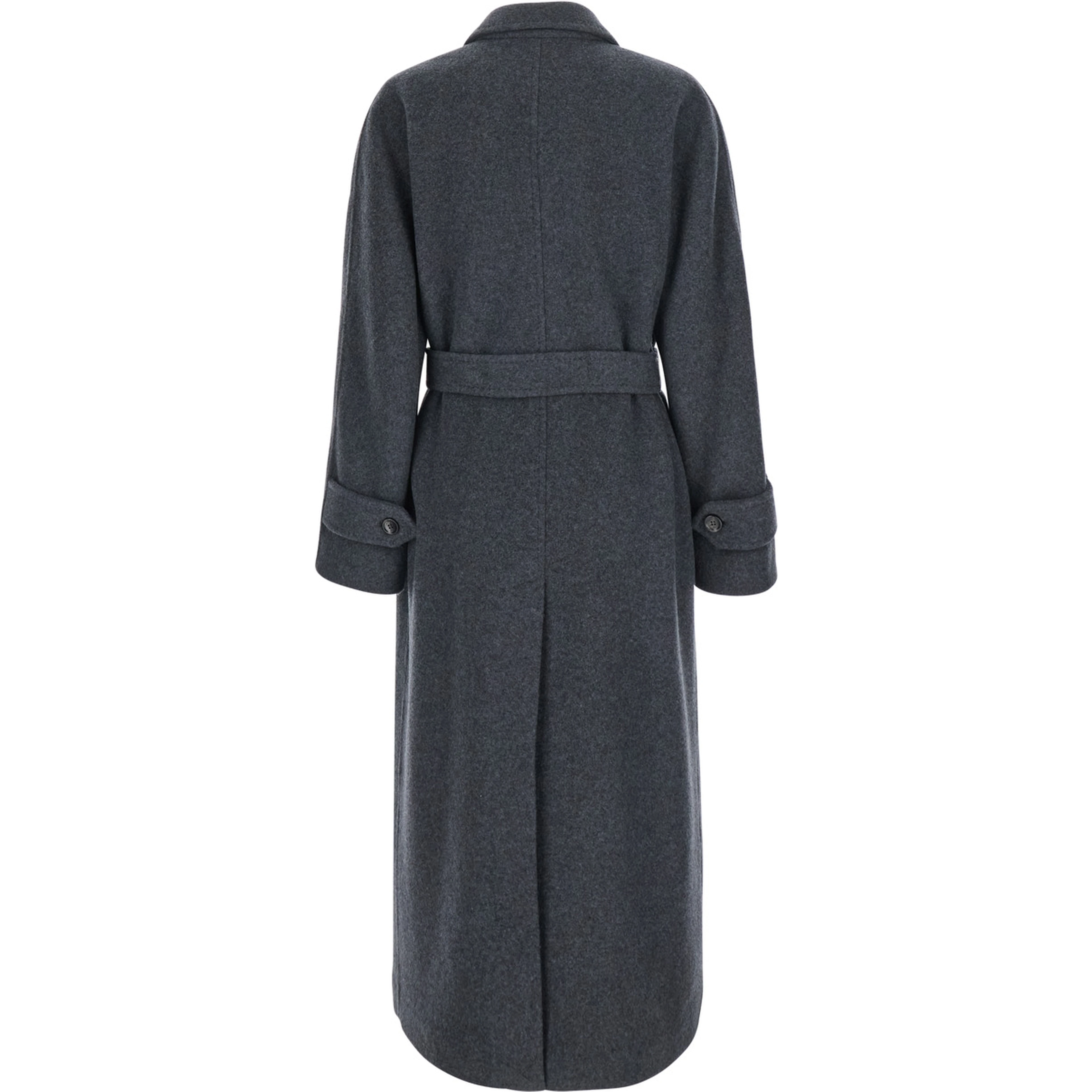 Cadmio Gray Double-breasted coat with Notched revers and front belt in cashmere blend for women